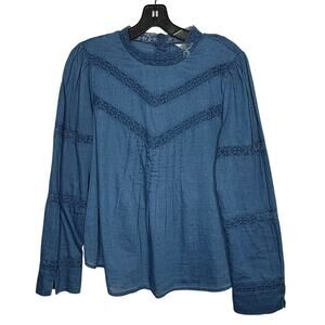 J. Crew Lace Trim Romantic Mock Neck Cotton Victorian Pintuck Size Small